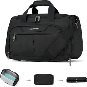 Hanke Foldable Underseat Carry On luggage Bag, Travel Tote Bag for Women & Men, Personal Item Travel Bag Softside Lightweight Luggage Bags for Travel Flight Crew Overnight Weekender Bag.Black