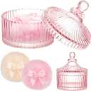 Tioncy 3 Pcs Large Body Powder Puff and Container Valentine's Day gift Powder Container with Puff Crystal Case Soft Washable Reusable Velour Face Body Glitter Wet Dry Makeup(Classic,Pink)