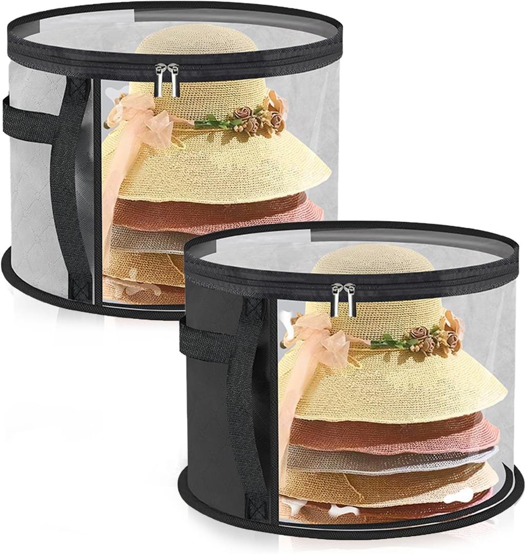 Oversized Clear Hat Box Storage for 7 Caps, Portable Cowboy Hat Box with Zipper for Women Men Travel, Hat Case Hat Organizer (Gray,black 16.5" * 10.5")