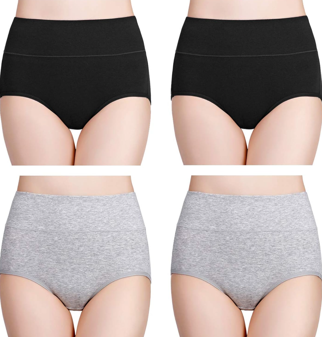 wirarpa Women's Cotton Underwear High Waisted Ladies Panties Full Coverage Briefs 4 Pack (Regular & Size S)