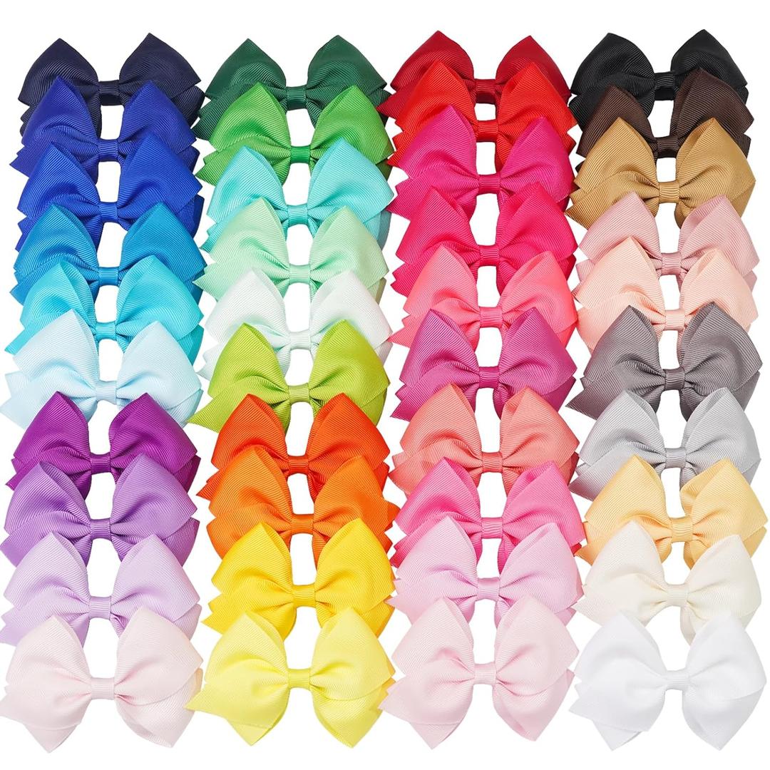 JOYOYO 40 Colors 4" Hair Bows Clips Girls Pigtail Bows Alligator Clips for Baby Girls Fine Hair Infants