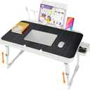 Laptop Desk for Bed, Adjustable Height Laptop Bed Table, Foldable Lap Desk with USB Charge Port, Desktop Card Slot, Side Drawer, Book Shelf, Portable Lap Tray for Eating Reading Working Sofa & Floor