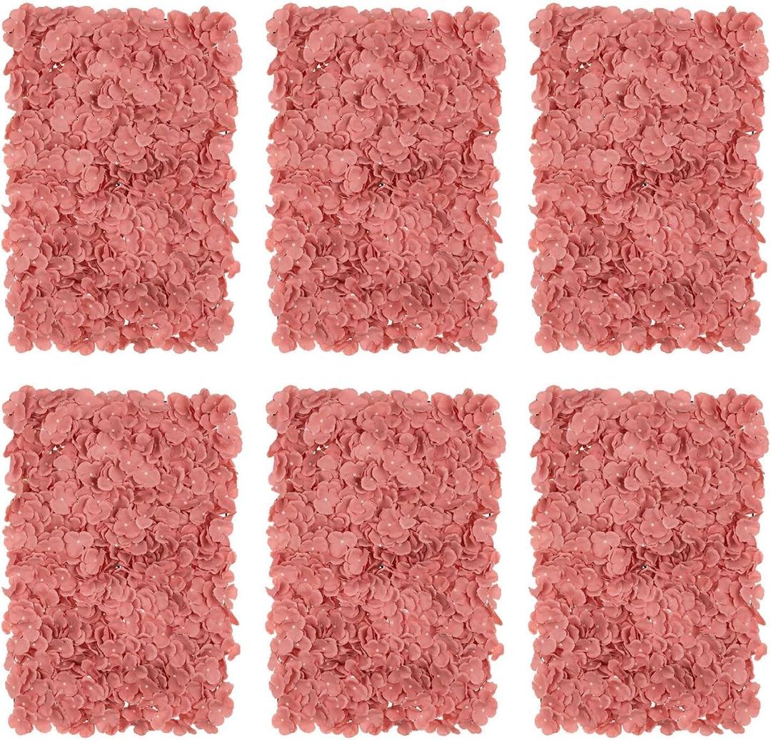 BLOSMON Artificial Flower Wall Panel - Set of 6 Dusty Pink Fake Silk Hydrangea Floral Backdrops (24 x 16 Inch) - Perfect for Wedding Party Baby Shower Decoration