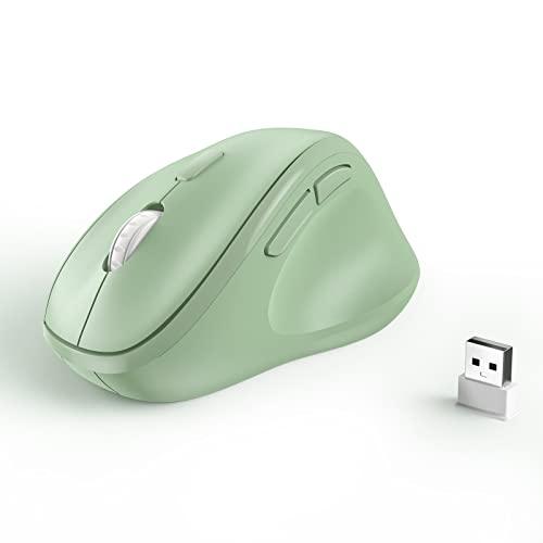 Ergonomic Wireless Mouse with USB Receiver for PC Computer, Laptop and Desktop, Ergo Vertical Mouse with Silent Clicks Long Battery Life, Up to 1600 DPI & 1 AA Battery Powered, Green