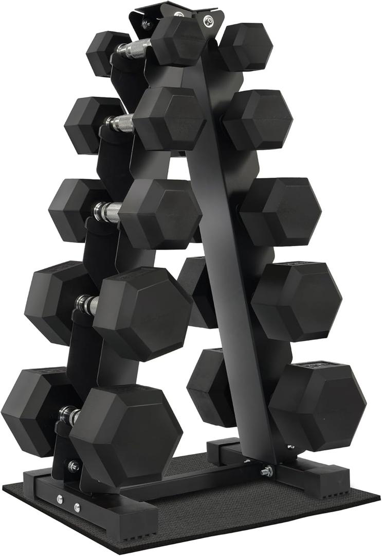 Dumbbell Set with Rack, Rubber Coated Hex Dumbbell Weights in 150lbs, 5, 10, 15, 20, 25lbs Pair, Black