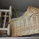 Wicker Baby Carriage Wicker Stroller for Baby Shower Vintage Woven Rattan Flower Basket Decorative Cart Storage with Handle for Floral Arrangement Wedding Photo Props(Wood Color,20 in)