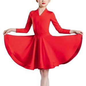 BK FASO Girls Latin Ballroom Dance Professional Long Sleeve Tango Salsa Dancewear Rumba Samba Costume Skirt -170, Blouse -160