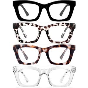 CCVOO +1.0 Oprah Style Reading Glasses for Women, Eyeglasses, Blue Light Readers for Women, Computer Eye Glasses, Cheaters (Black + Leopard + Tortoiseshell+ Clear)