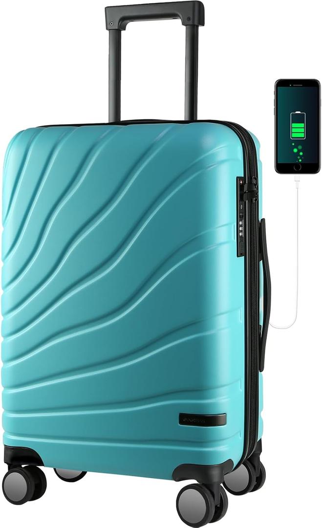 VANKEAN Carry On Luggage with Spinner Wheels & TSA Lock, Expandable Fashionable Hard Shell Suitcase airline approved20 Inch Carry-OnLake Blue