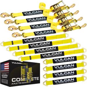 VULCAN Complete Axle Strap Tie Down Kit with Snap Hook Ratchet Straps - Classic Yellow - Includes (4) 22 Inch Axle Straps, (4) 36 Inch Axle Straps, and (4) 8' Snap Hook Ratchet Straps