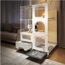 Indoor cat cage with Litter Box, Complimentary Cat Bed, Bow,lcat House with Wheels Outdoor,Large cat Villa Playpen, Small Animal Dog Kennel cat enclosures (28(L) x18.2(W) x46.2(H))