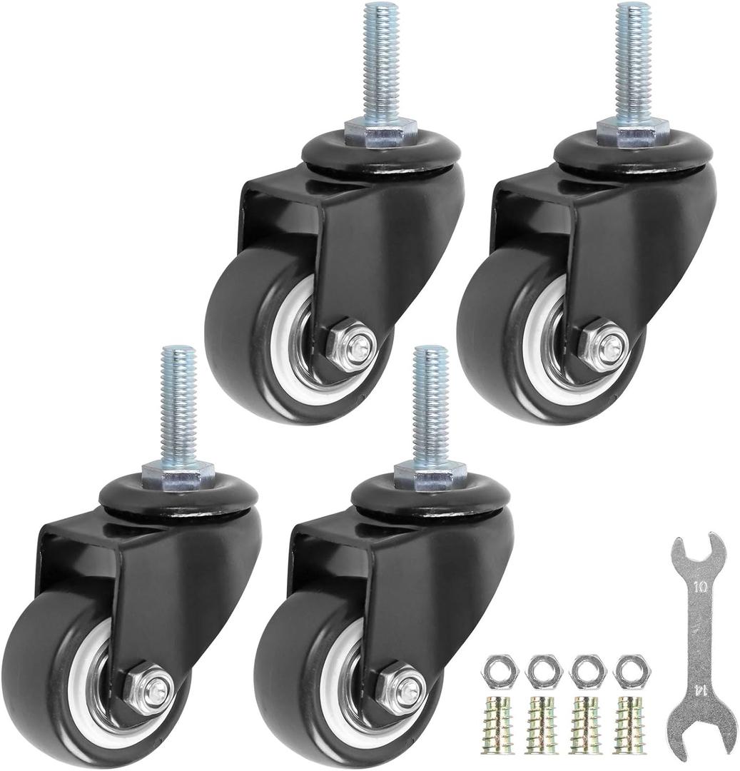 GXYY uoboeuq 1.5 Inch Swivel Caster Wheels PU 360 Degree Threaded Stem Caster Wheel M8 x 25mm, 330lb Total Load Capacity, Pack of 4
