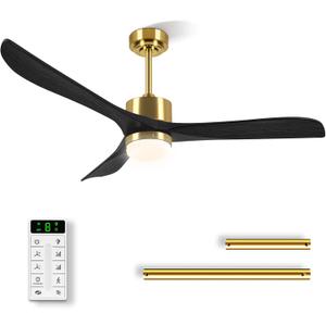 Ceiling Fans with Lights, 56 Inch Black Ceiling Fan with Light and Remote, DC Motor, 6 Speed, Quiet Noiseless, 3 CCT, Reversible, Solid Wood Blades, Indoor for Living Room Bedroom (black)