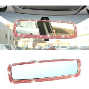Osilly Bling Car Rearview Mirror, Decorations Rear View Mirror with Crystal Rhinestones & Diamonds, Car Interior Trim Accessories, Clip-on & HD Glass, Sparkly Gift for Mother Women Girls (Red)
