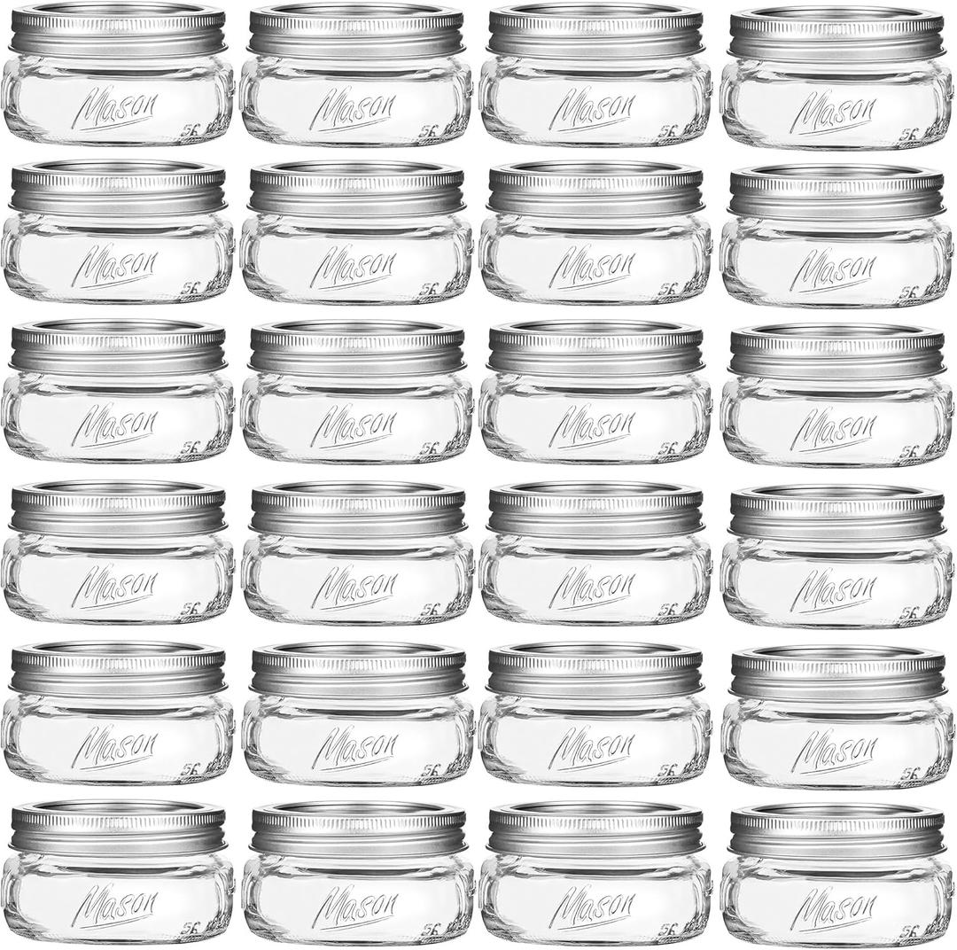 Wide Mouth Mason Jars 8 oz - 24 Pack 8 oz Glass Mason Jar with Airtight Lids and Bands, Half Pint Canning Mason Jars for Pickling, Meal Prep, Jelly, Jam, Honey, Spice, Overnight Oats