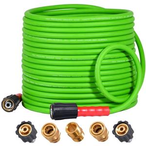 YAMATIC Super Flexible Pressure Washer Hose 50FT for Power Washer Replacement, Kink Resistant Extension With Leak-Free M22 Female & 3/8" Quick Connect Adapters, 1/4" 3200 PSI, Green