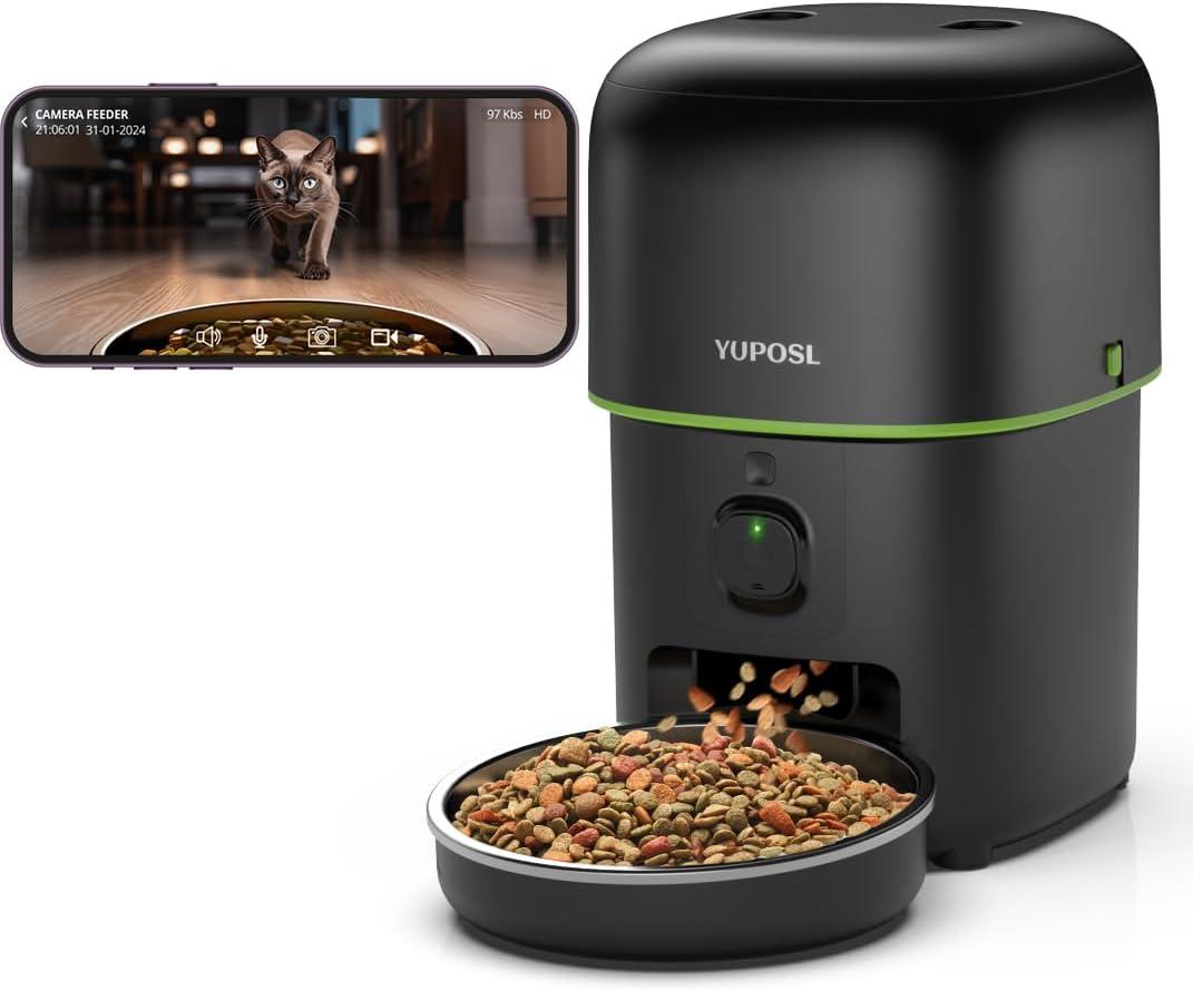 Automatic Cat Feeder with Camera - 5G WiFi Auto Cat Food Dispenser, 1080P HD Video with Night Vision, 1-15 Meals, 1-99 Portions, 2-Way Audio, Keeps Food Fresh, Timed Pet Feeder Also for Dogs (Black)