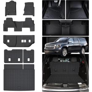 Floor Mats for 2015-2019 2020 Chevy Chevrolet Suburban/GMC Yukon XL 8 Seats (Not for Yukon) (2nd Row Bench Seats) & Cargo Mat & Backrest Mat,TPE All Weather Protection Full Set Accessories