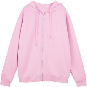 Meladyan Women Oversized Solid Zip Up Hoodie Drawstring Hooded Long Sleeve Fleece Vintage Sweatshirts Jackets Pockets 90s (Medium, Pink)