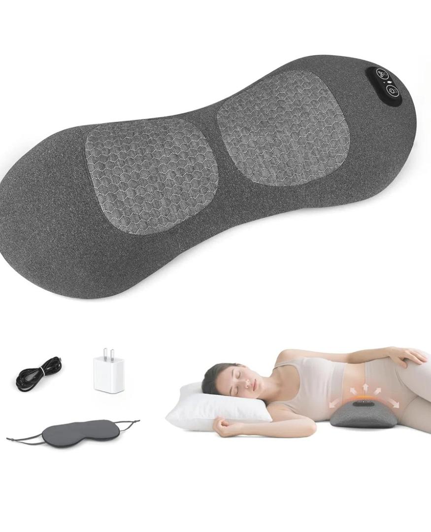 3-in-1 Back Massager with Heat & Vibration, Smooth Spine Triple Fusion Lumbar Support Pillow for Lower Back and Sciatica Pain Relief, Deep Tissue Relaxation for Bed or Office Chair