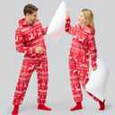 Giggling Getup Grey Women Adults Christmas Pajamas With Hood, Loose Nordic Print Pattern Holiday Jumpsuit (Only 1 PC)-L (Red, L)