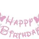 Swiftion Pink Mouse Happy Birthday Banner, Birthday Party Decoration for Girl Kids, 45 inch