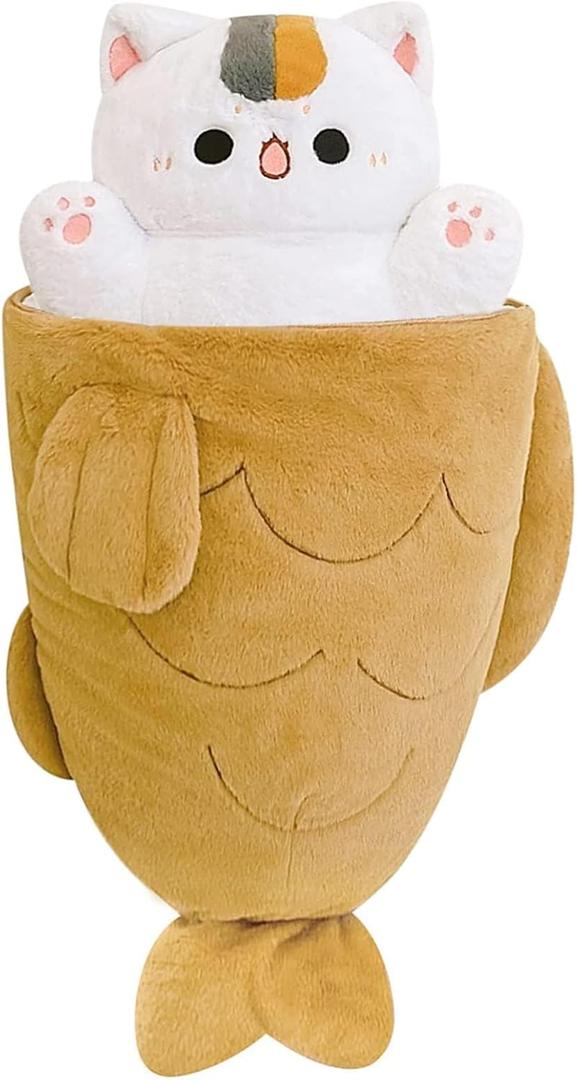 Ditucu 32 inch Large Taiyaki Cat Plush Pillow Giant Kitten Inside Fish 2 in 1 Big Size Stuffed Animal Plushies Toys with Outfit Sleeping Doll Gifts for Girls Boys