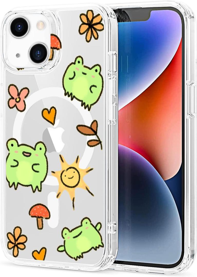 MAYCARI for iPhone 13 Pro Max Case Compatible with MagSafe, Magnetic Cute Cartoon Frog Design Clear Phone Cover for Girls Women Soft TPU Hard Back Shockproof Protective Case for iPhone 13 Pro Max
