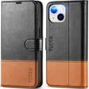 TUCCH Wallet Case for iPhone 14 5G, [RFID Blocking] Card Slot Holder Stand [Shockproof TPU Interior Case] PU Leather Magnetic Protective Flip Cover Compatible with iPhone 14 6.1", Black & Brown