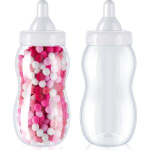 Tessco for you 2 Pcs 15 Inch Big Baby Shower Bottle for Baptism Game Large Jumbo Plastic Baby Shower Bottle Piggy Candy Bank for Girl Boy Kids Party Favor (White)
