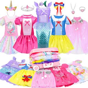 15 Pcs Princess Dress Up Clothes for Little Girl Role Play Costume Gift Set, Princess Mermaid Pretent Play Outfit Toys for Toddler Girls, Cosplay Birthday Party Gifts for Girls Age 3 4 5 6 7+ Year Old (Purple)
