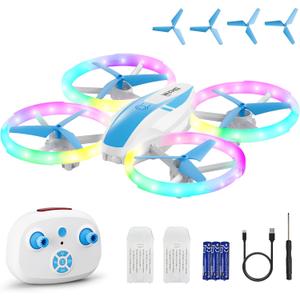 Dacene Mini Drone for Kids,RC drone with LED Lights and Propeller Protection,2 Rechargeable Batteries,Altitude Hold,360 Flips,3 Speed Modes,Flying Toy for Beginners,Gifts Toys for Boys Girls (blue)