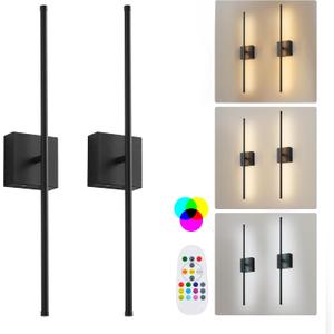 KARTOOSH 28.3 Inch 9 RGB Color Battery Operated Wireless Wall Sconces Set of Two, with Remote, Dimmable, Warm/Natural White/Daylight, Rotatable, LED Wall Light for Living Room, Bedroom, Black