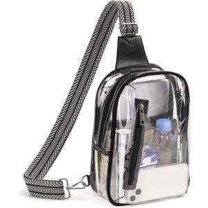 3 Pockets Clear Bag for Stadium Events Approved Clear Purses Fanny Pack for Women Men (B2# Black-a)