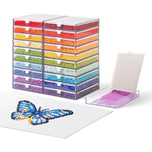 CATEARED Trabricks 2-in-1 Stackable Diamond Art Trays With Lids, Diamond Art Storage, Craft and Bead Storage Organizer & Line-Up, Box Package (Clear White, 20 piece Large Tray Kit)