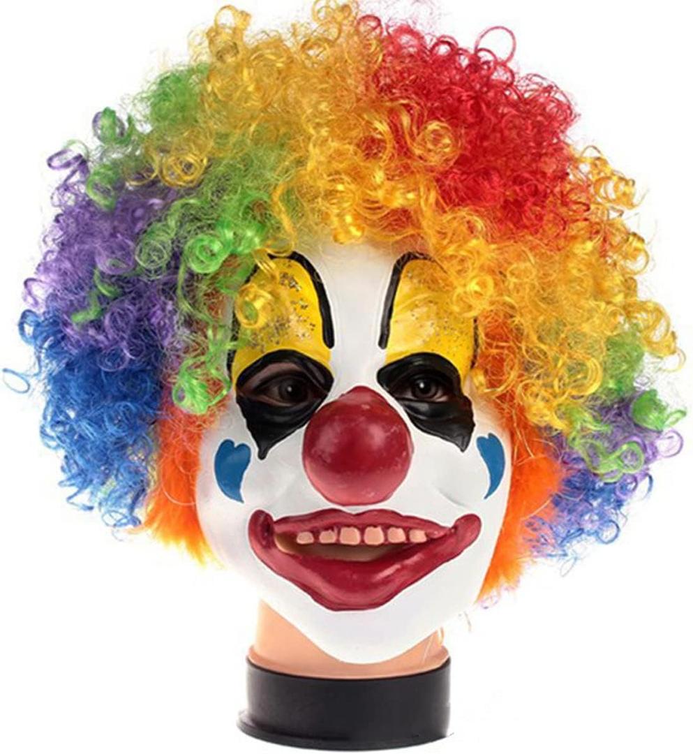 Latex Clown Mask with Colorful Hair Wig Red Nose Halloween Clown Costume Creepy Cosplay Dress Up Halloween Adult Teens Masks Unisex Role Play Party Props