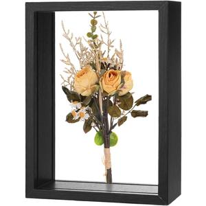 M METERXITY 1-Pack Dried Flower Frame, 5 x 7 Inch Double Acrylic Wooden Dried Flower Photo Floating Frame for Tabletop/DIY/Handicrafts [Black]