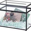 Small Glass Cards Box with Slot and Lock for Wedding Reception - Card Box for Wedding Party, Home Geometric Decorative, Birthdays Party Card Holder (9.84"L x 5.71"W x 7.87"H, Black)