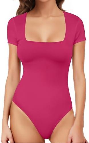 YOGINGO Bodysuit for Women Thong Short Sleeve Basic Women Clothing Square Neck Tops S-2XL Size Summer Fashion Onesies, S, Set of 2 YOGINGO Bodysuit for Women Thong Short Sleeve Basic Women Clothing Square Neck Tops S-2XL Size Summer Fashion Onesies, S, Set of 2