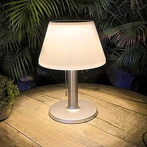 shumi Solar Table Lamp Outdoor Indoor - 3 Lighting Modes, Eye-Caring LED Waterproof Cordless Solar Desk Lamp with Pull Chain for Outside Patio Garden Bedroom Living Room (White Modern Decor)