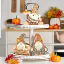 2 x Thanksgiving Fall Decor for Home - Wooden Gnomes for Tiered Tray, Table, Mantel, Bathroom - Fall Wood Sign