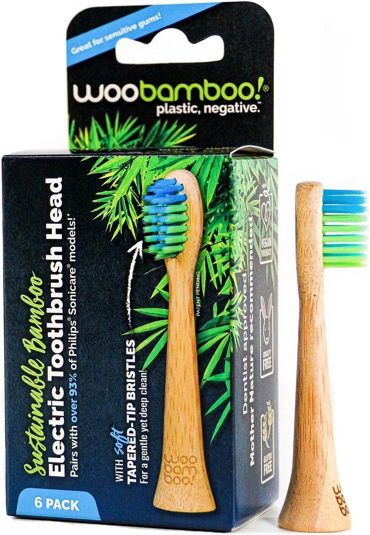WooBamboo! Electric Toothbrush Replacement Heads (Soft), Sustainable BPA-Free Electric Toothbrush Heads, Made from Bamboo (Pack of 6)