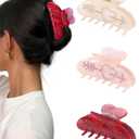 HAIMEIKANG 3 PCs Acrylic Rhinestone Hair Claw Clips - Large Hair Clips Non-slip Banana Hair Barrettes Clips for Women Girls (Red+Pink+White)