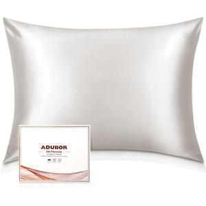 Adubor 100% Silk Pillowcase - Mulberry Silk Pillow Cases, 22 Momme 6A Grade Fibers, Silk Pillow Case for Hair and Skin Health, with Hidden Zipper (Standard: 20''x26'', Ivory White, 2PC)