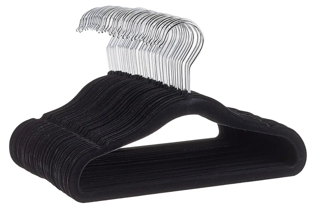 Basics Kids Velvet, NonSlip Clothes Hangers for Infant and Toddler, 11.6 in (for baby clothes), Pack of 50, Black