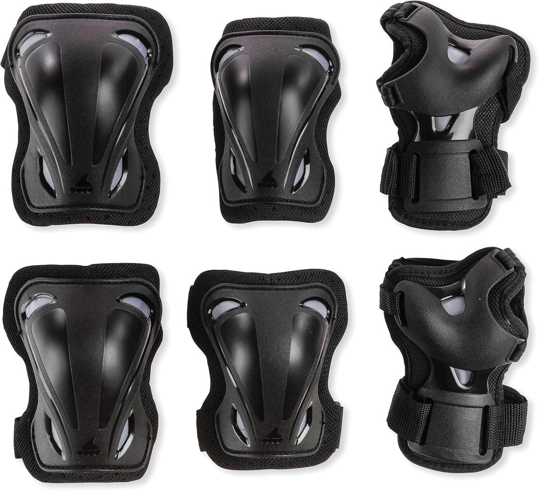 Rollerblade Skate Gear 3 Pack Protective Gear, Knee Pads, Elbow Pads and Wrist Guards, Inline Skating, Multi Sport Protection, Unisex, Black (Medium)