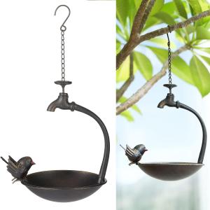Antique Cast Iron Faucet Hanging Bird Bath, Outdoor Bird Bath, Bird Feeder Seed Tray Garden Yard Decor