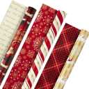 Hallmark Christmas Wrapping Paper Rolls - Traditional Holiday Gift Wrap Paper (Set of 3 Reversible Rolls: 120 sq. ft. ttl.) Red and Gold Snowflakes, Stripes, Plaid, Santa's Sleigh
