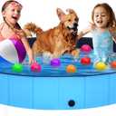 Foldable Dog Pool - 63" x 12" Anti-Slip Portable Dog Swimming Pool, Hard Plastic Collapsible Kiddie Pool for Outdoor and Indoor for Pets Dogs Cats and Kids (Blue)
