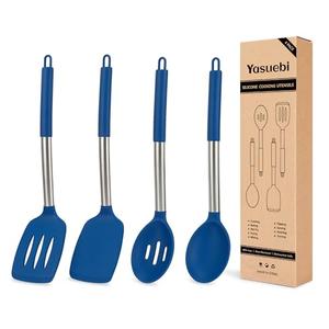 YASUEBI Kitchen Utensils Silicone Cooking Utensils Set for Nonstick Cookware Silicone Cooking Kitchen Utensils Set Perfect for Baking and Mixing Spatula Set BPA Free Dishwasher Safe Blue 4 Pack